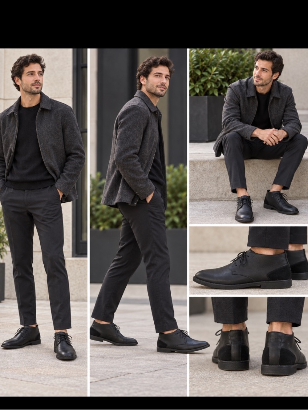 *- B2 - men’s black leather/suede ankle boots w/laces - rubber sole shoes